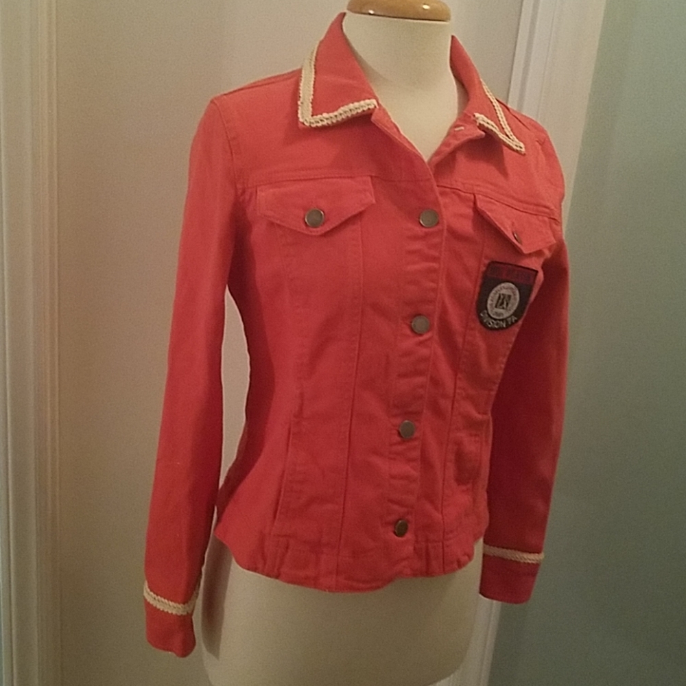 Charter Club Red Embellished Fitted Jacket Size PS